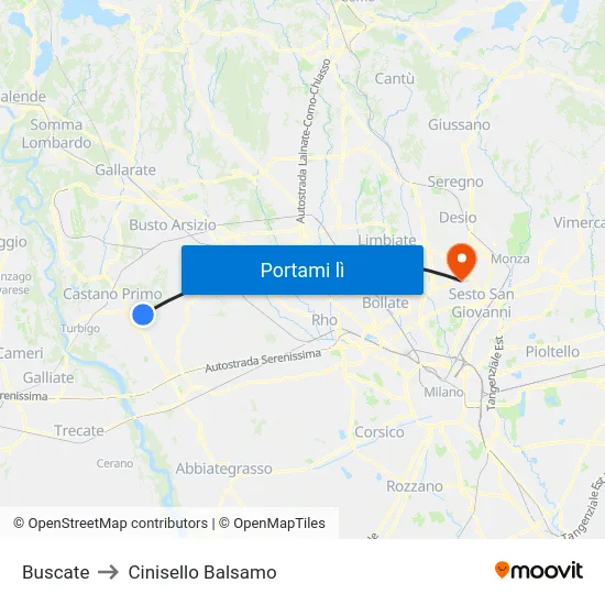 Buscate to Cinisello Balsamo map