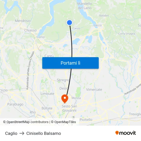 Caglio to Cinisello Balsamo map