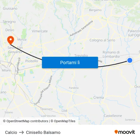 Calcio to Cinisello Balsamo map