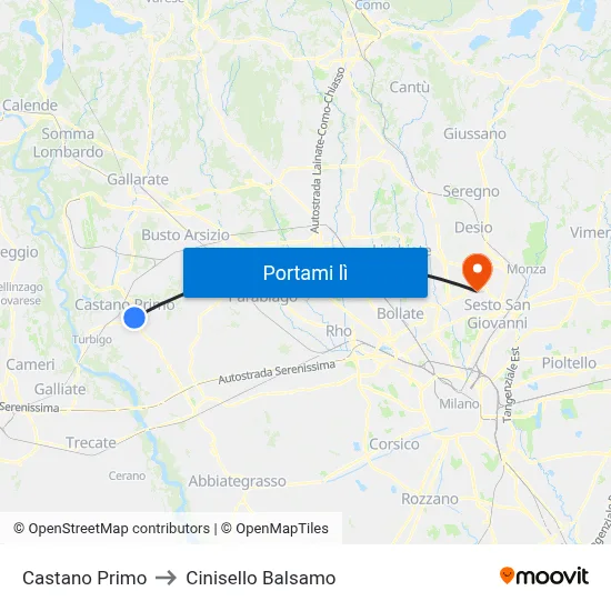 Castano Primo to Cinisello Balsamo map