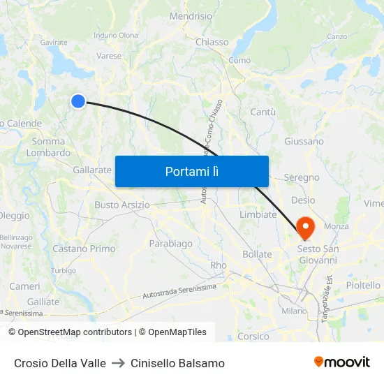 Crosio Della Valle to Cinisello Balsamo map