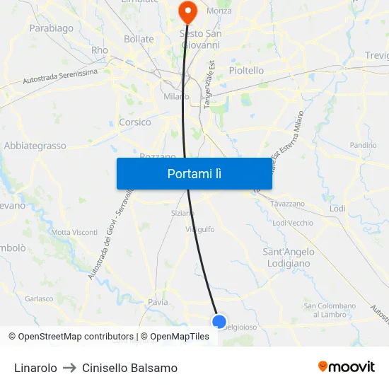 Linarolo to Cinisello Balsamo map