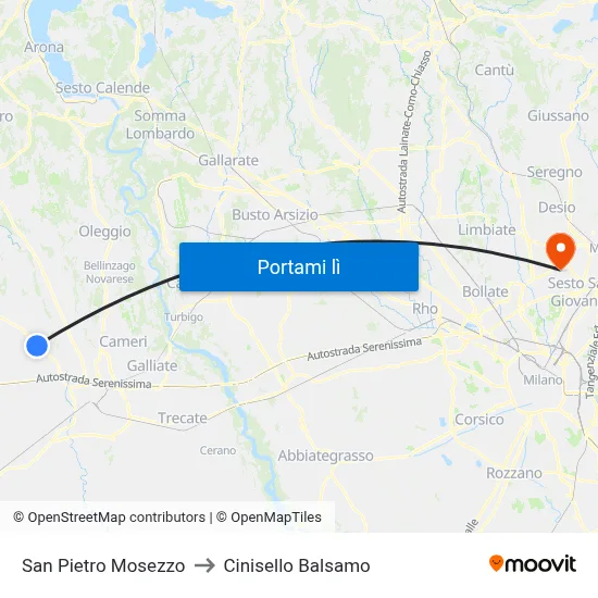 San Pietro Mosezzo to Cinisello Balsamo map