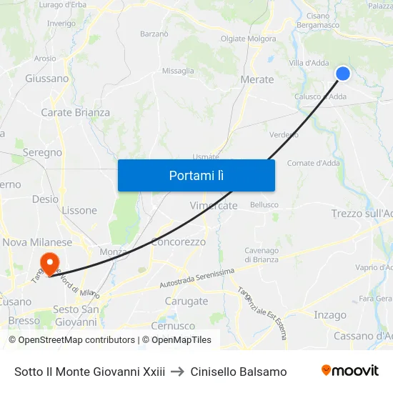 Sotto Il Monte Giovanni Xxiii to Cinisello Balsamo map