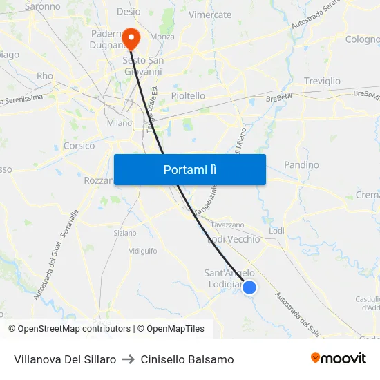 Villanova Del Sillaro to Cinisello Balsamo map