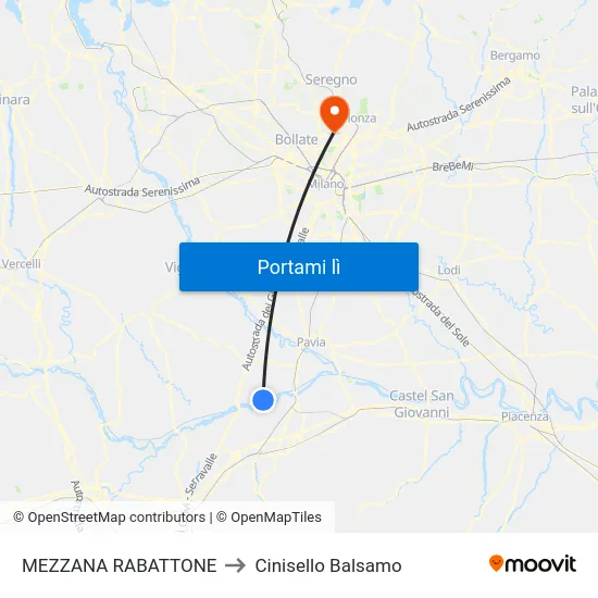 MEZZANA RABATTONE to Cinisello Balsamo map