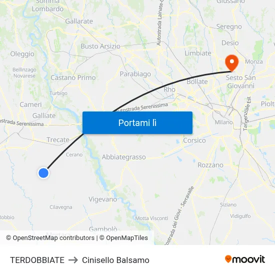 TERDOBBIATE to Cinisello Balsamo map