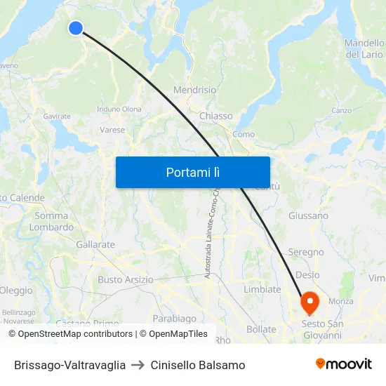 Brissago-Valtravaglia to Cinisello Balsamo map
