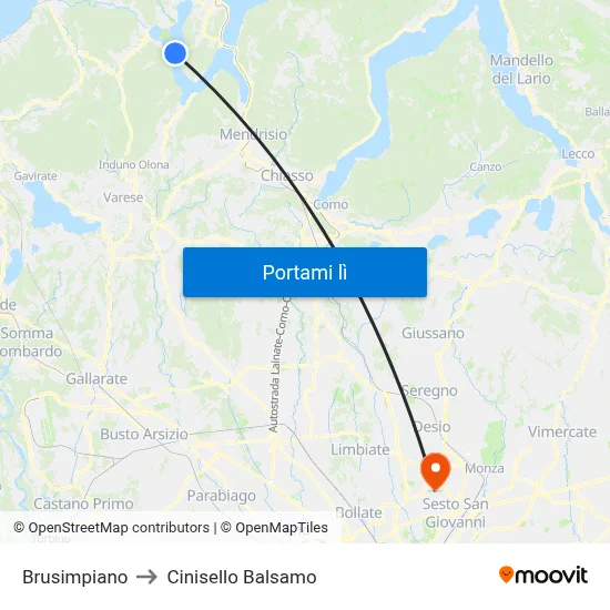 Brusimpiano to Cinisello Balsamo map