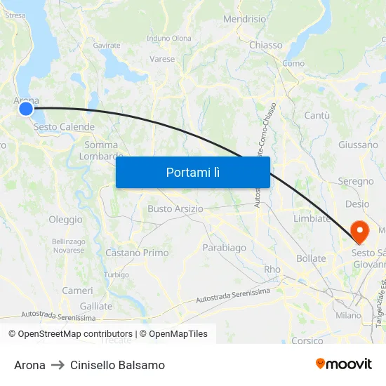 Arona to Cinisello Balsamo map