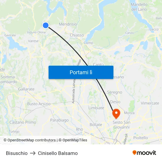 Bisuschio to Cinisello Balsamo map