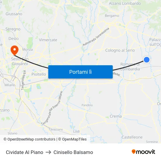 Cividate Al Piano to Cinisello Balsamo map