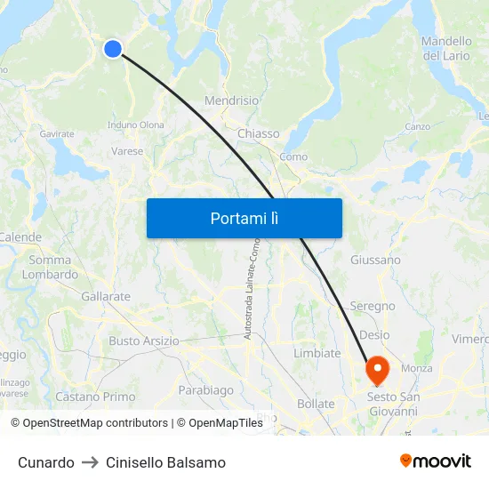 Cunardo to Cinisello Balsamo map