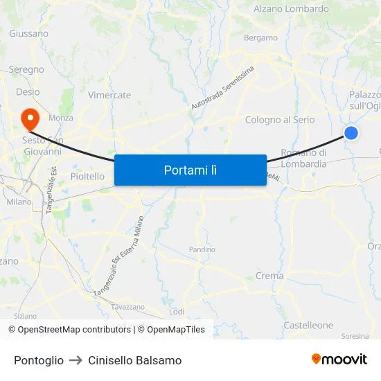 Pontoglio to Cinisello Balsamo map