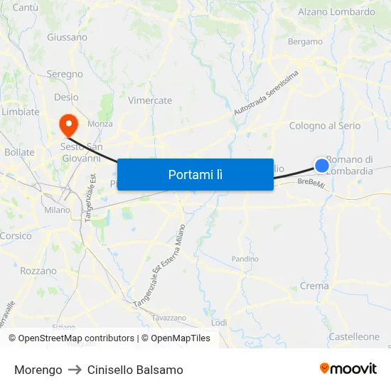 Morengo to Cinisello Balsamo map