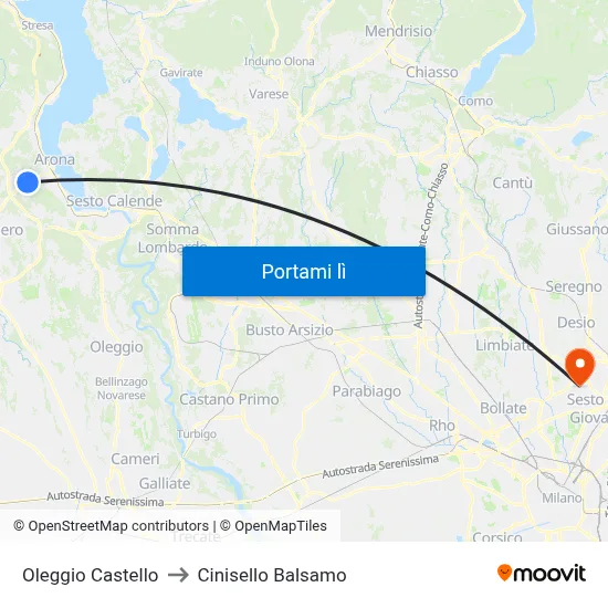 Oleggio Castello to Cinisello Balsamo map