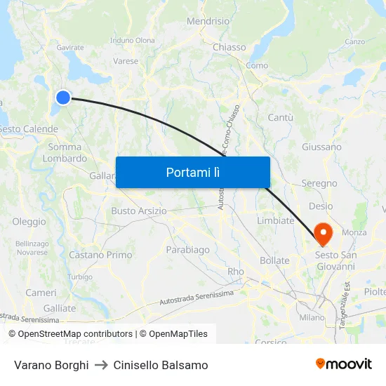 Varano Borghi to Cinisello Balsamo map