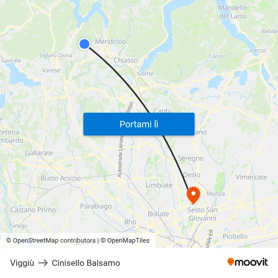 Viggiù to Cinisello Balsamo map