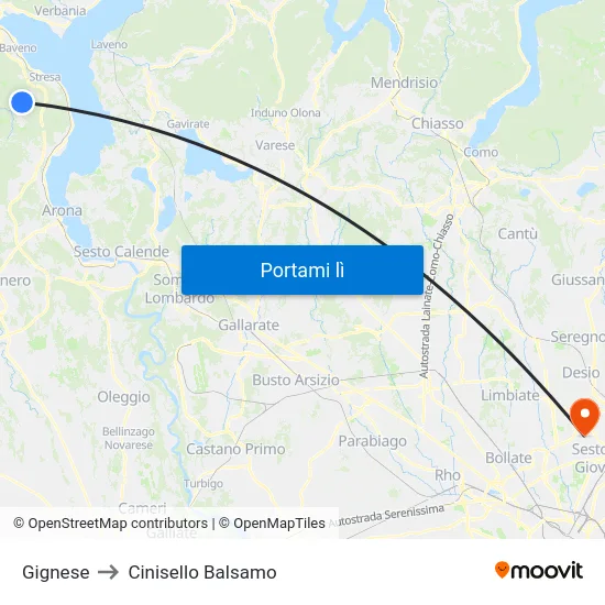 Gignese to Cinisello Balsamo map