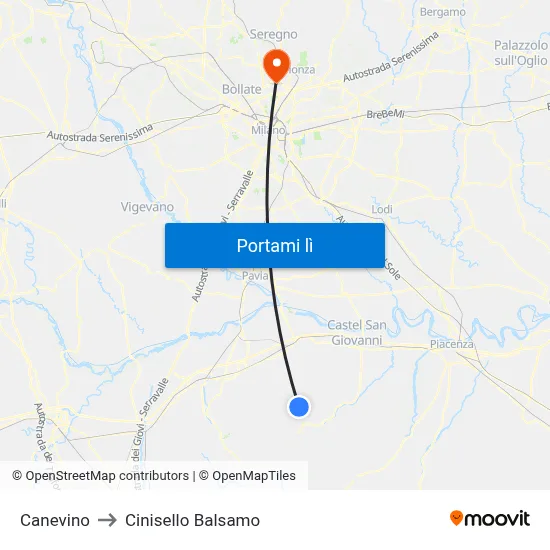 Canevino to Cinisello Balsamo map