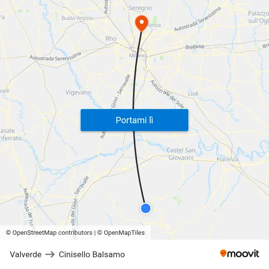 Valverde to Cinisello Balsamo map