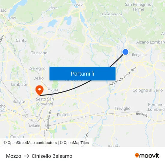 Mozzo to Cinisello Balsamo map