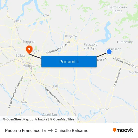Paderno Franciacorta to Cinisello Balsamo map