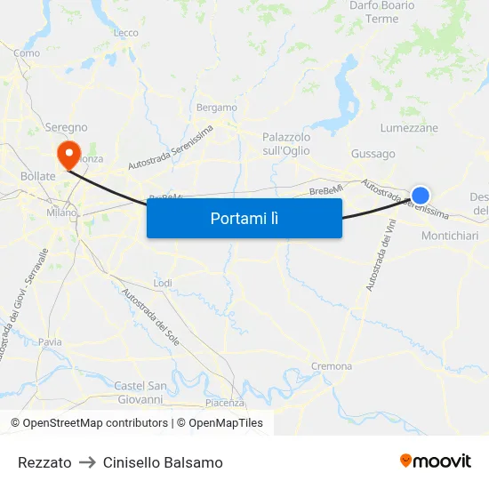 Rezzato to Cinisello Balsamo map