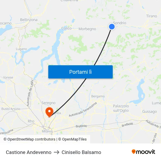 Castione Andevenno to Cinisello Balsamo map