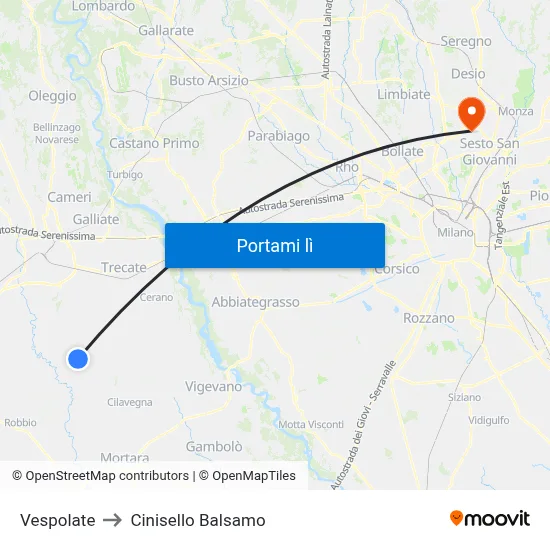 Vespolate to Cinisello Balsamo map
