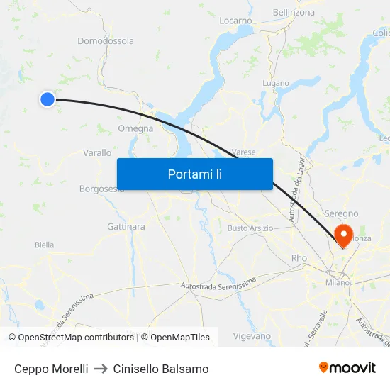 Ceppo Morelli to Cinisello Balsamo map