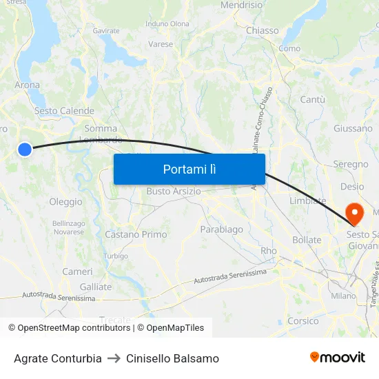 Agrate Conturbia to Cinisello Balsamo map