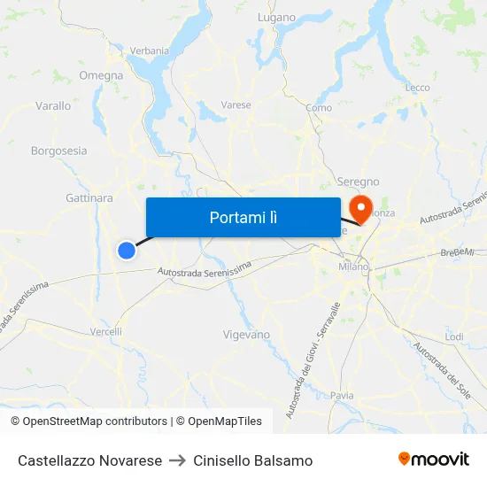 Castellazzo Novarese to Cinisello Balsamo map