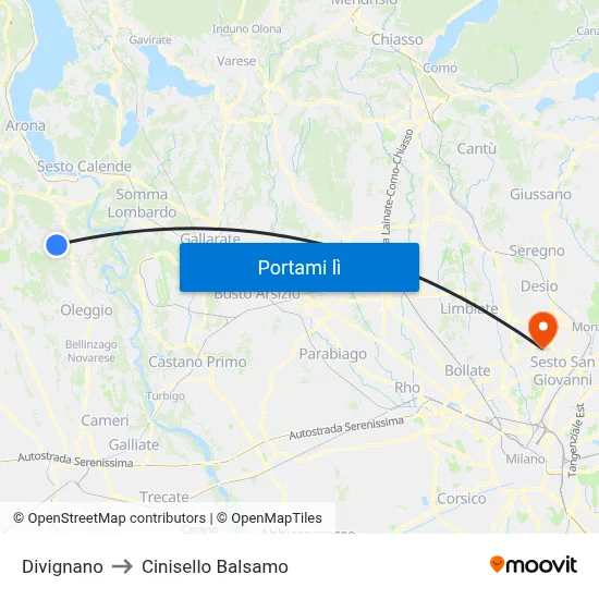 Divignano to Cinisello Balsamo map