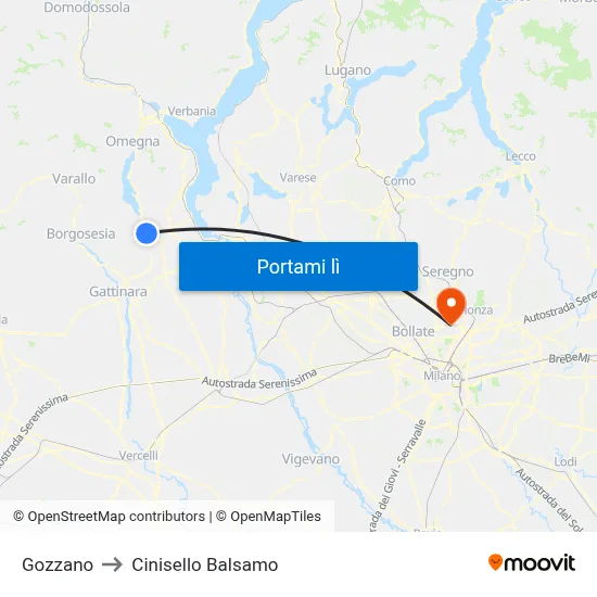 Gozzano to Cinisello Balsamo map