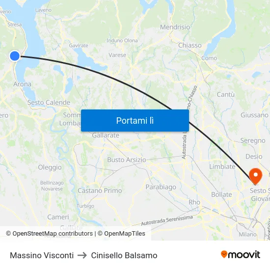 Massino Visconti to Cinisello Balsamo map