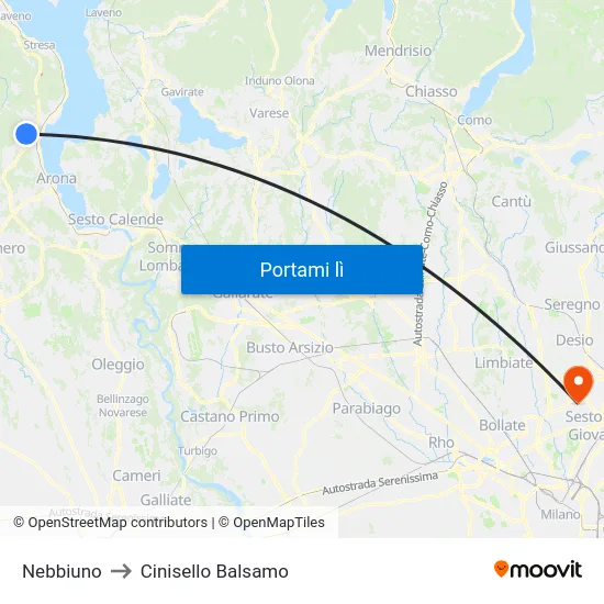 Nebbiuno to Cinisello Balsamo map