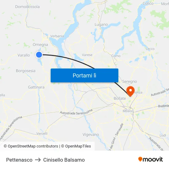 Pettenasco to Cinisello Balsamo map