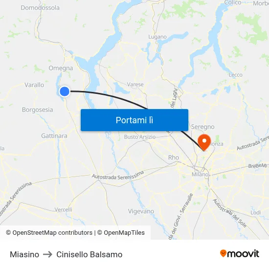Miasino to Cinisello Balsamo map