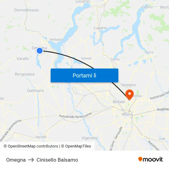 Omegna to Cinisello Balsamo map