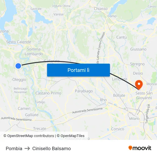 Pombia to Cinisello Balsamo map