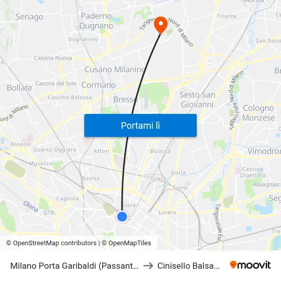 Milano Porta Garibaldi (Passante) to Cinisello Balsamo map