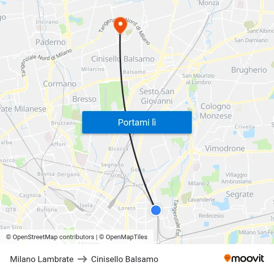 Milano Lambrate to Cinisello Balsamo map