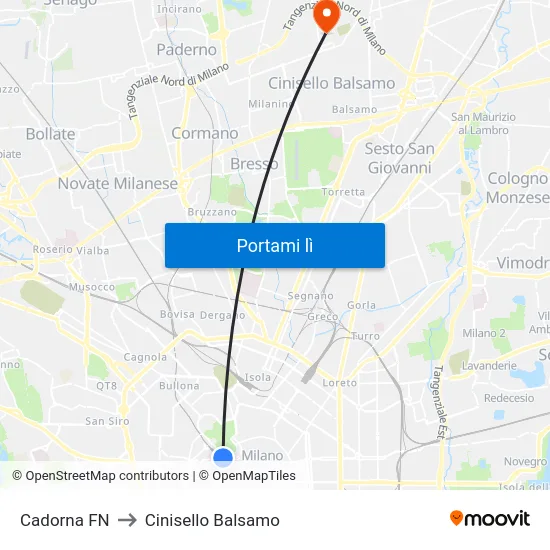 Cadorna FN to Cinisello Balsamo map