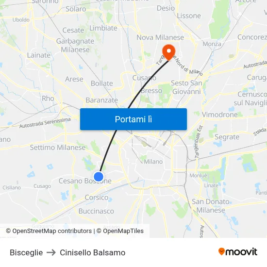 Bisceglie to Cinisello Balsamo map