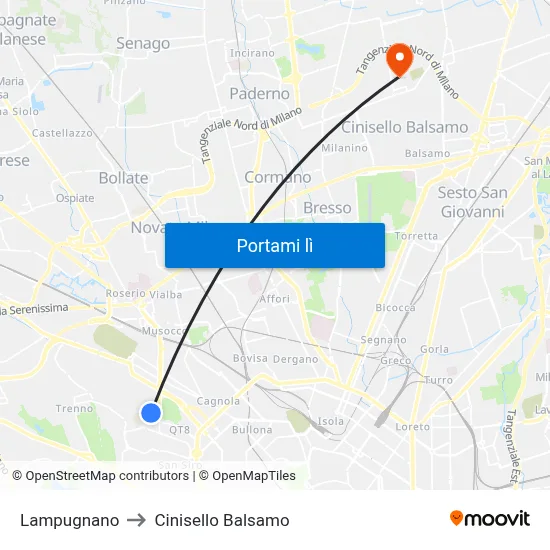 Lampugnano to Cinisello Balsamo map