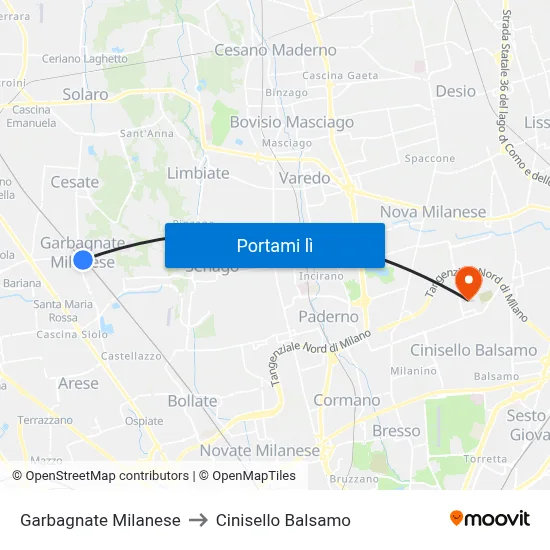 Garbagnate Milanese to Cinisello Balsamo map