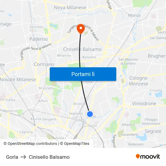 Gorla to Cinisello Balsamo map