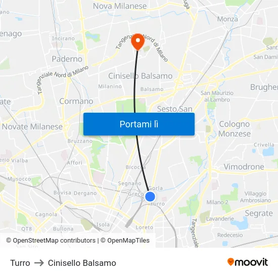 Turro to Cinisello Balsamo map