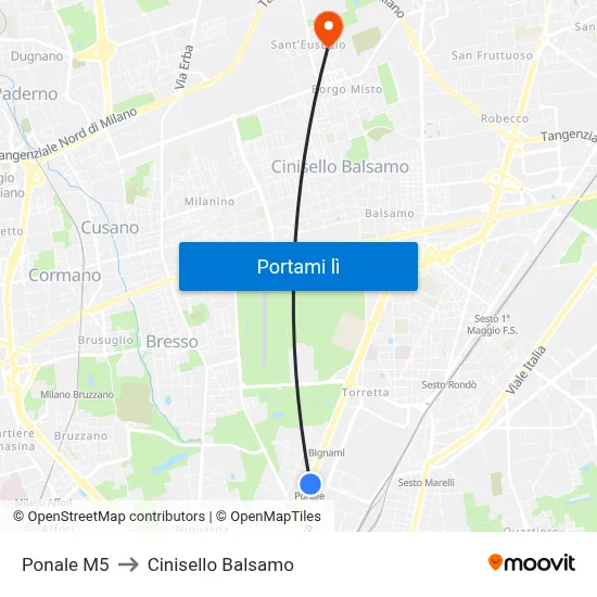 Ponale M5 to Cinisello Balsamo map